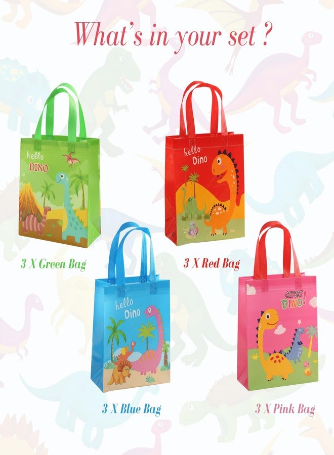 FINEMOE Pack of 12 Small Return Gift Bags for Kids, Unicorn & Dinosaurs Theme, Canvas Return Gift Bag for Birthday, Kanya Pujan, Christmas & Party Favors, Multicolor Gift Cover Small Handbag, Age 2-12 (Dinasour Set) - Image 3